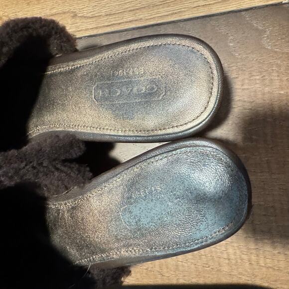 Coach Signature Clog Mules Vintage Shearling Trim Wooden Heel Slides 6.5 - Picture 7 of 7